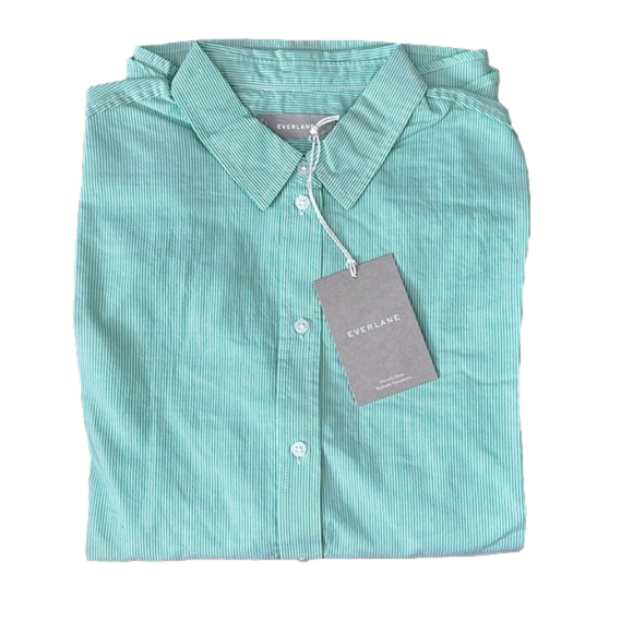Everlane NWT Women’s Long Sleeve Button Down Oversized 100% Cotton Striped Mint - Picture 7 of 10